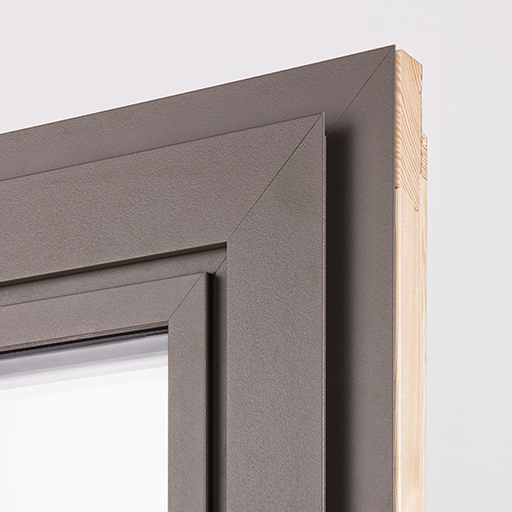 Zoom fenêtre uniplan bois et aluminium vue extérieure